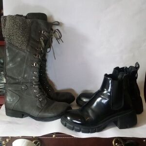 Lug Sole Patent Faux Leather & Faux Shearling Winter Tall Boots Size 7